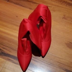 Red ankle heel boots